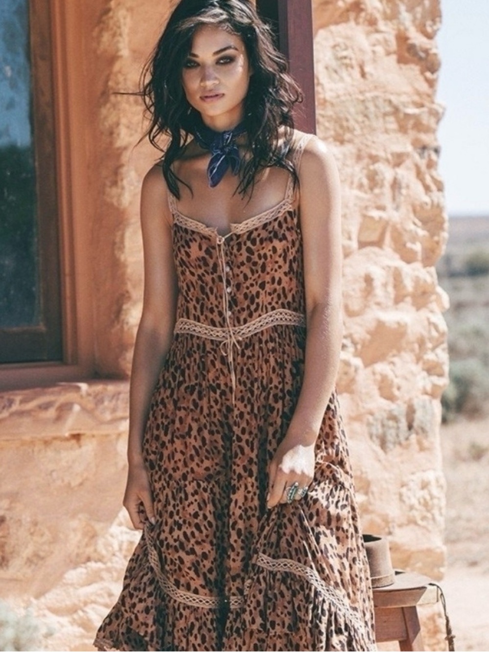 Spell & The Gypsy Saphari Prairie Sundress Leopard Maxi Dress XS Rare